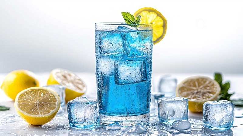高清大图下载【趣麦麦图】蓝色冰爽饮品和柠檬