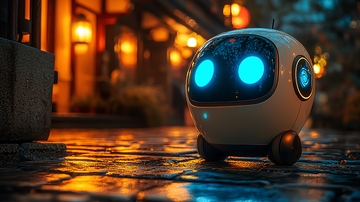 夜晚街道小机器人