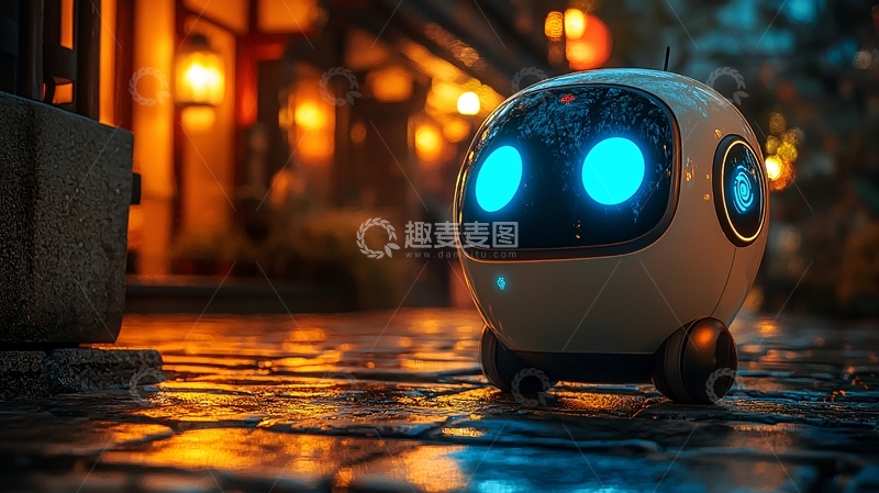 高清大图下载【趣麦麦图】夜晚街道小机器人