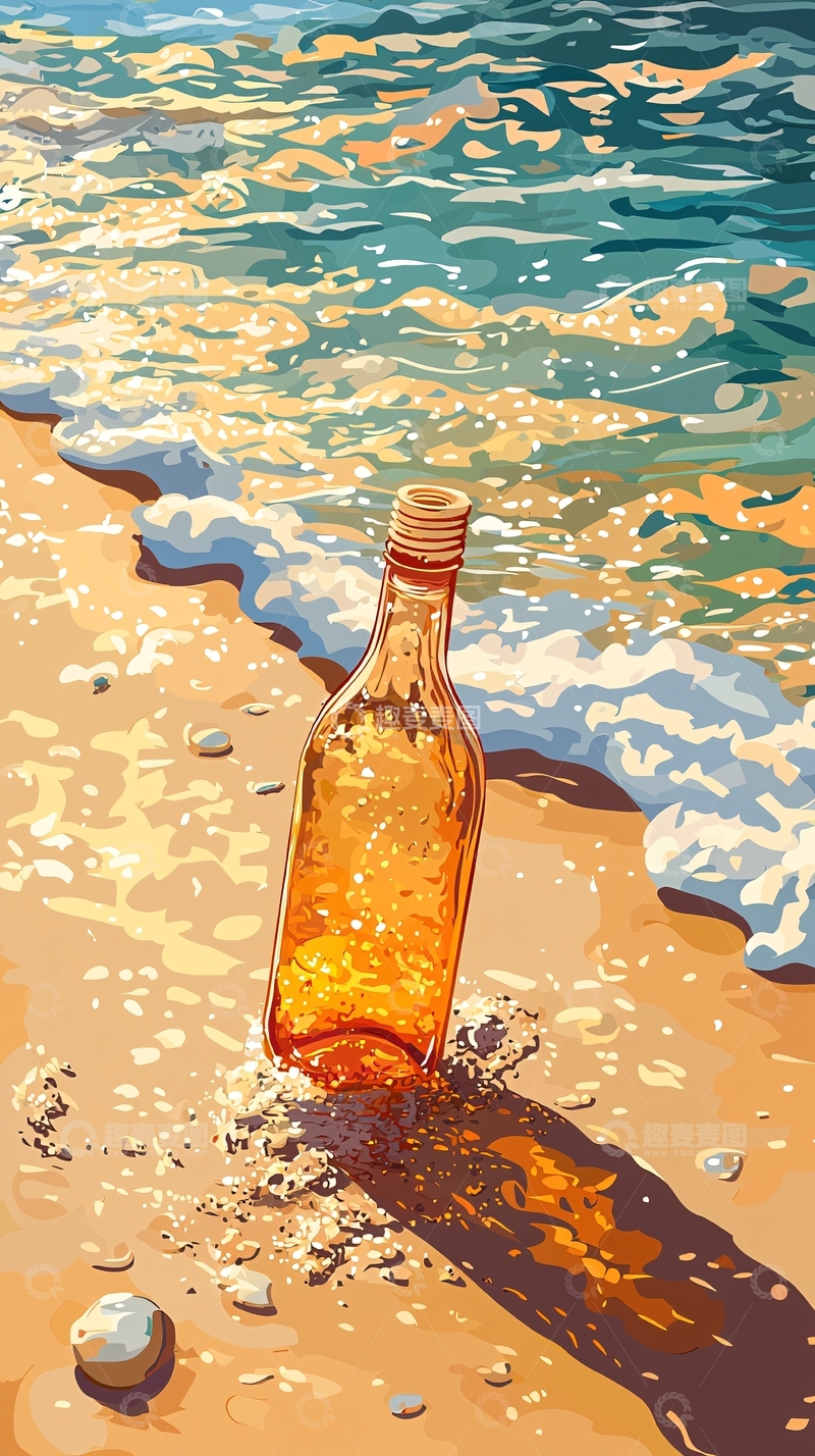 高清大图下载【趣麦麦图】海滩上的瓶子
