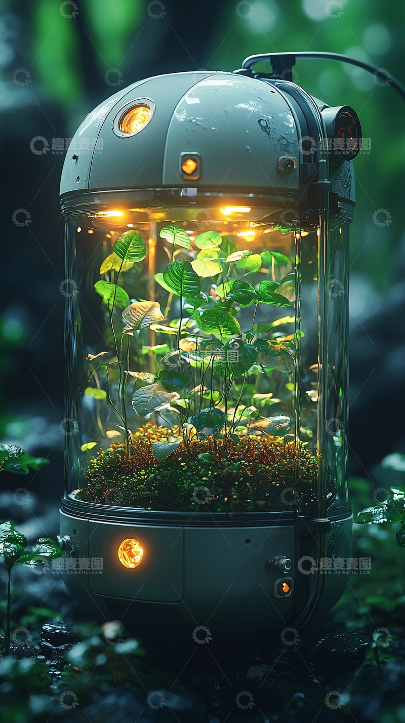 高清大图下载【趣麦麦图】森林机器人植物生态舱
