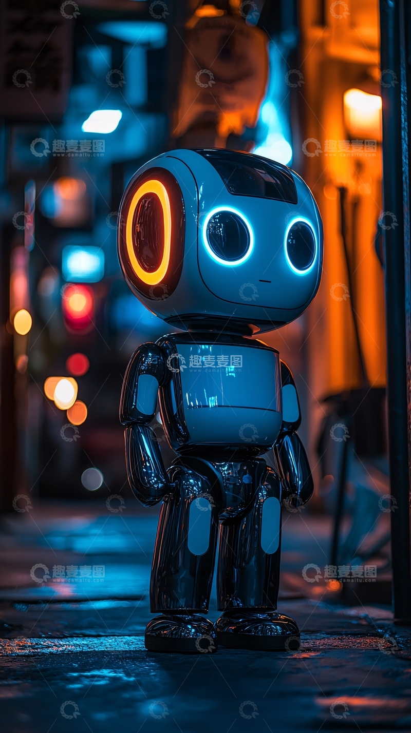 高清大图下载【趣麦麦图】夜景小机器人
