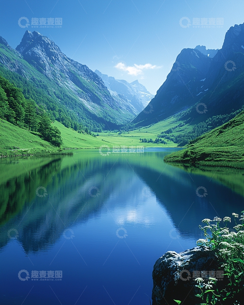 高清大图下载【趣麦麦图】宁静湖面倒映山景