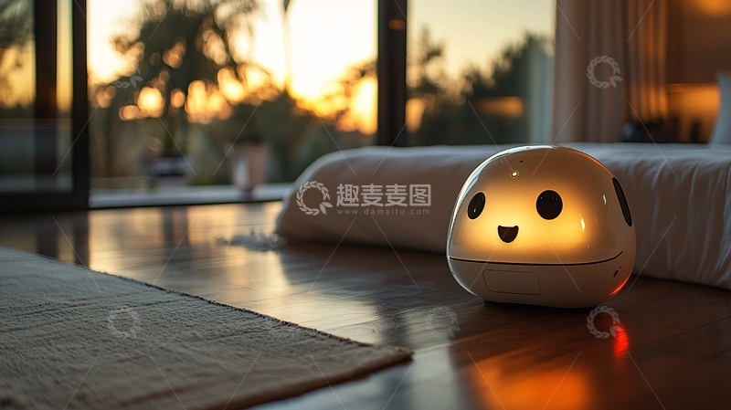 高清大图下载【趣麦麦图】卧室里可爱的机器人小夜灯