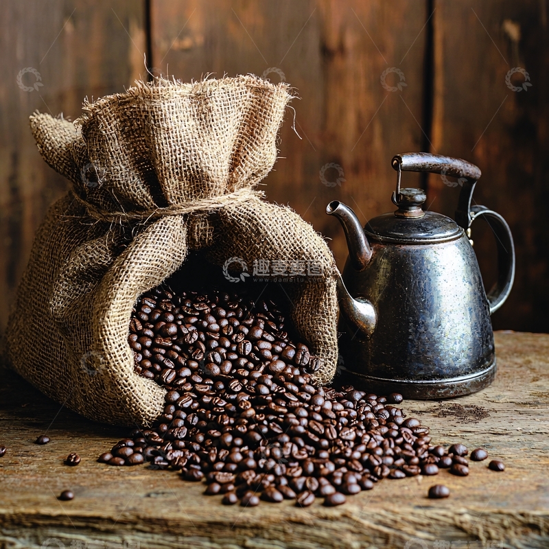 高清大图下载【趣麦麦图】咖啡豆麻袋特写