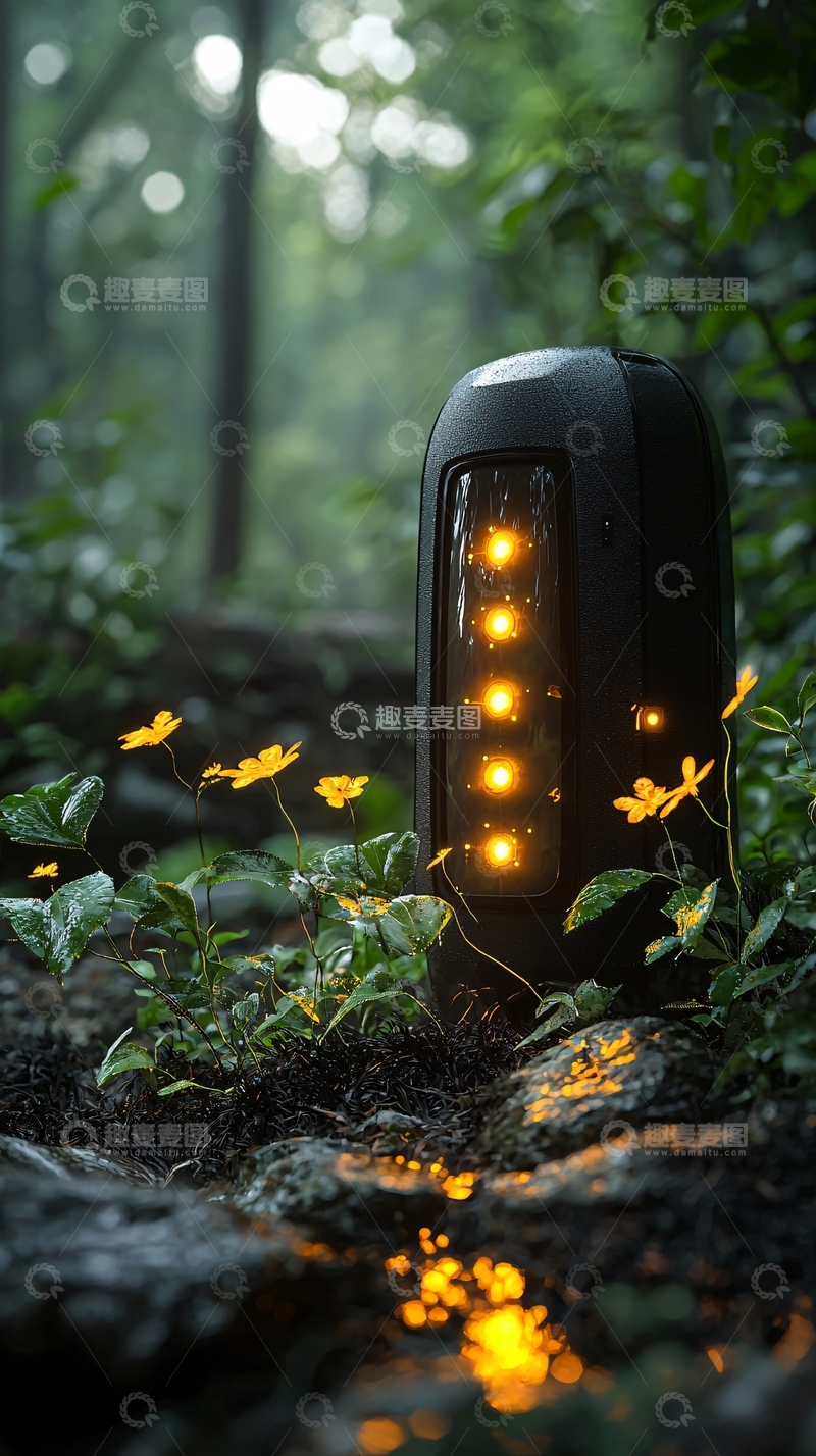 高清大图下载【趣麦麦图】森林小路上的发光装置