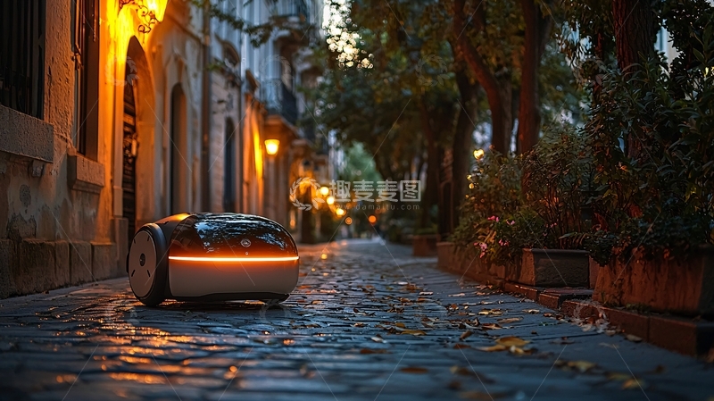 高清大图下载【趣麦麦图】昏暗街道上的小型机器人