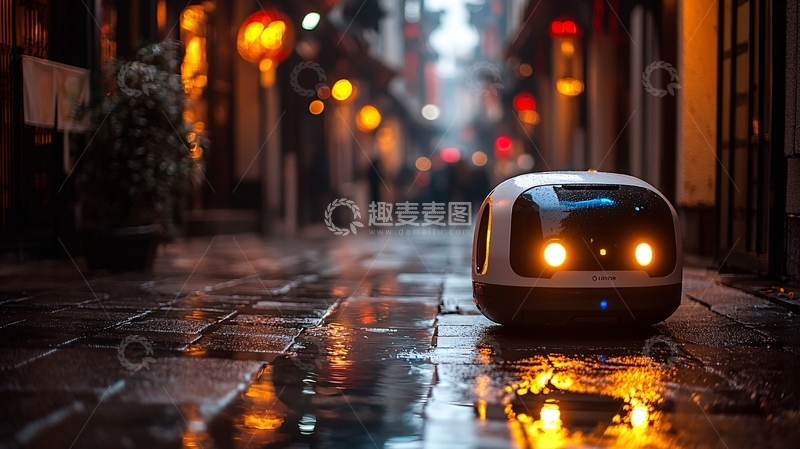 高清大图下载【趣麦麦图】夜晚街景小机器人