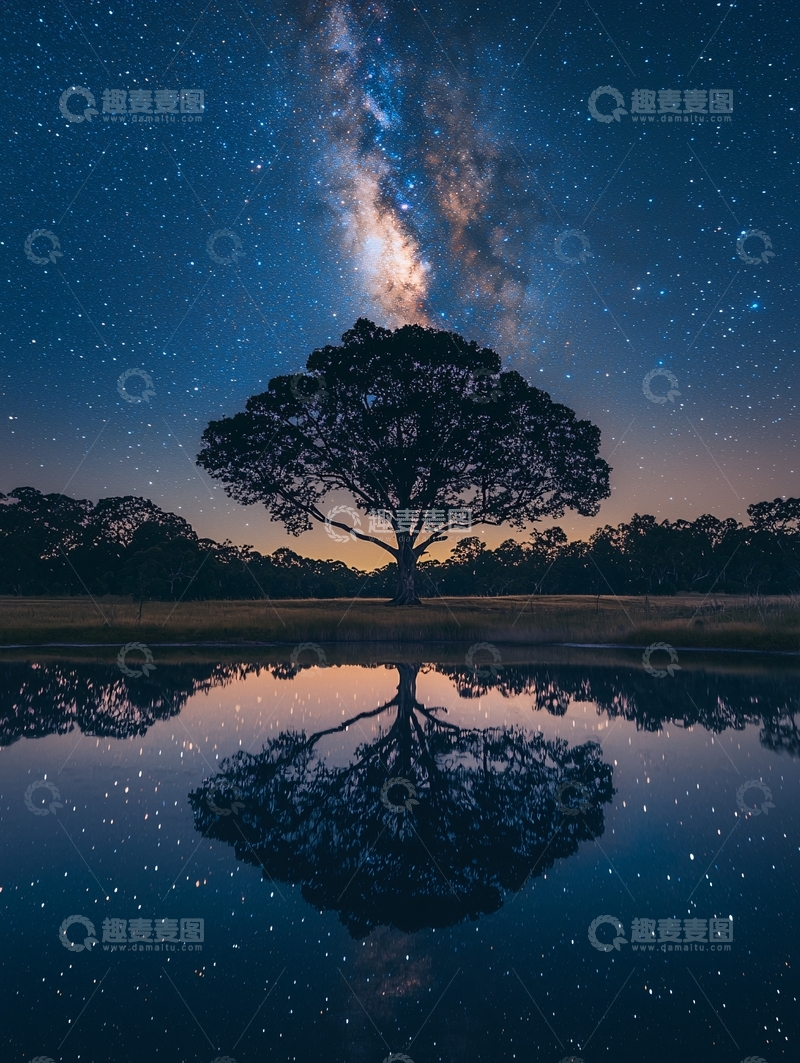 高清大图下载【趣麦麦图】夜空下树的倒影