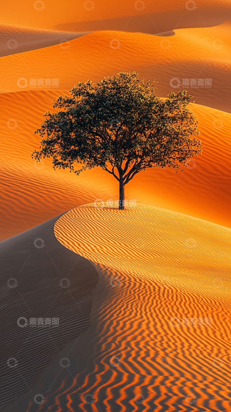 高清大图下载【趣麦麦图】沙漠中的孤树