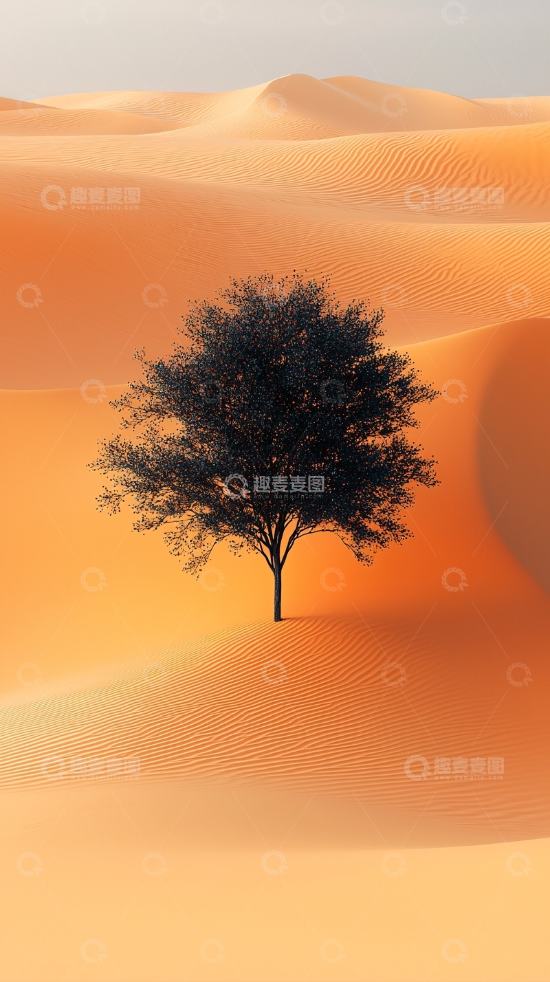 高清大图下载【趣麦麦图】沙漠中的孤树