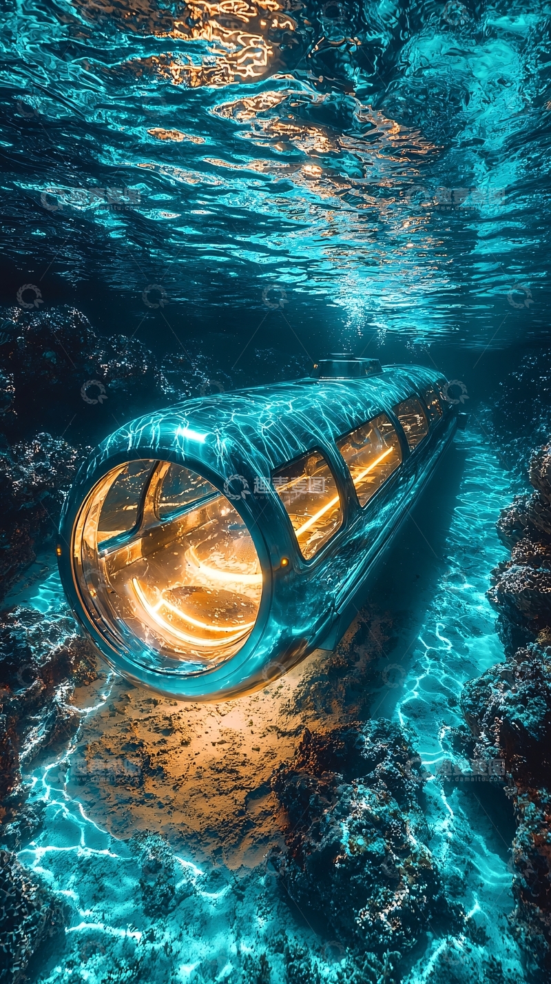 高清大图下载【趣麦麦图】海底透明观光潜艇