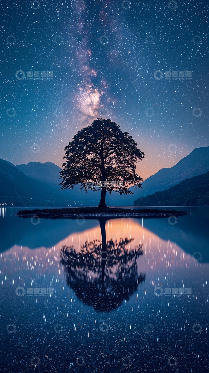 高清大图下载【趣麦麦图】星空下的孤树