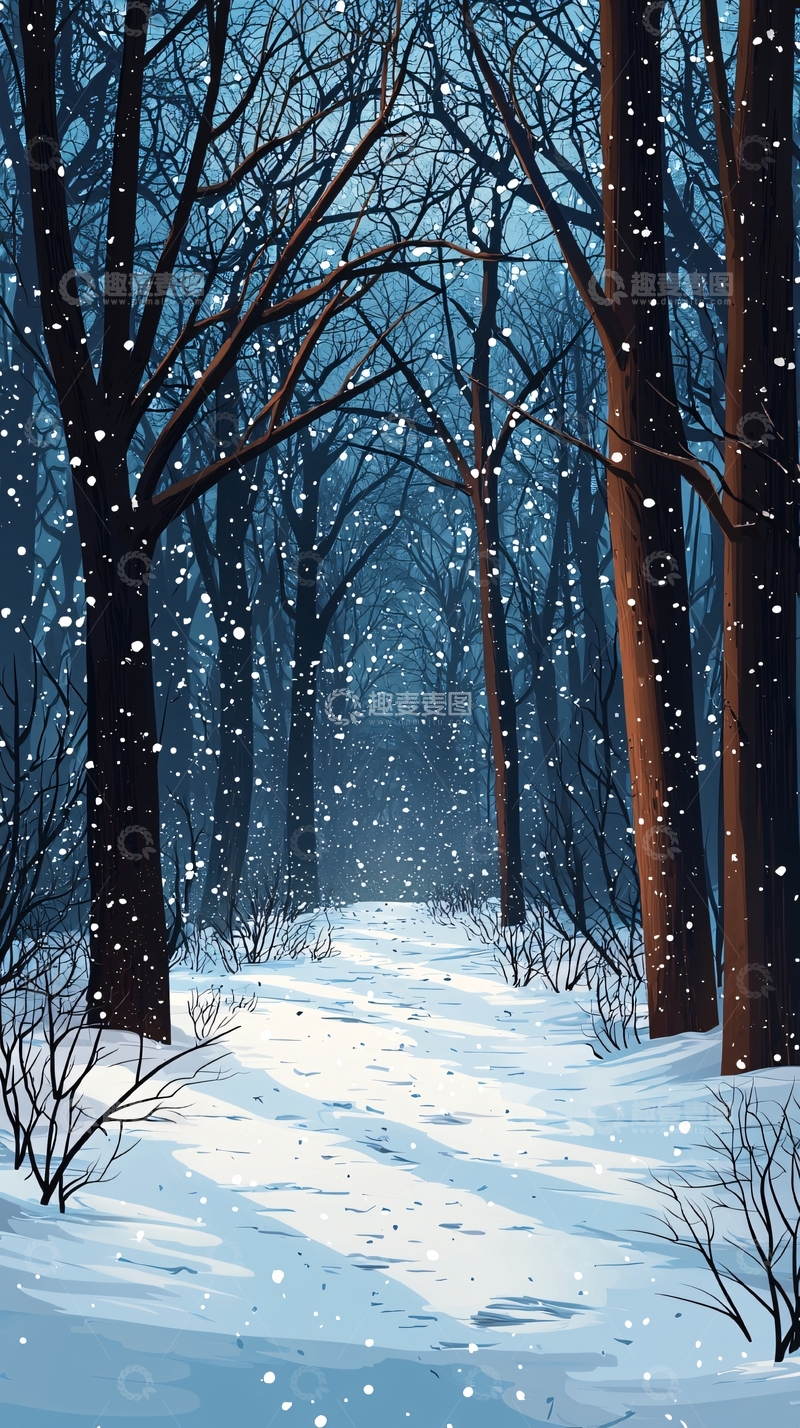 高清大图下载【趣麦麦图】冬季雪地森林小路