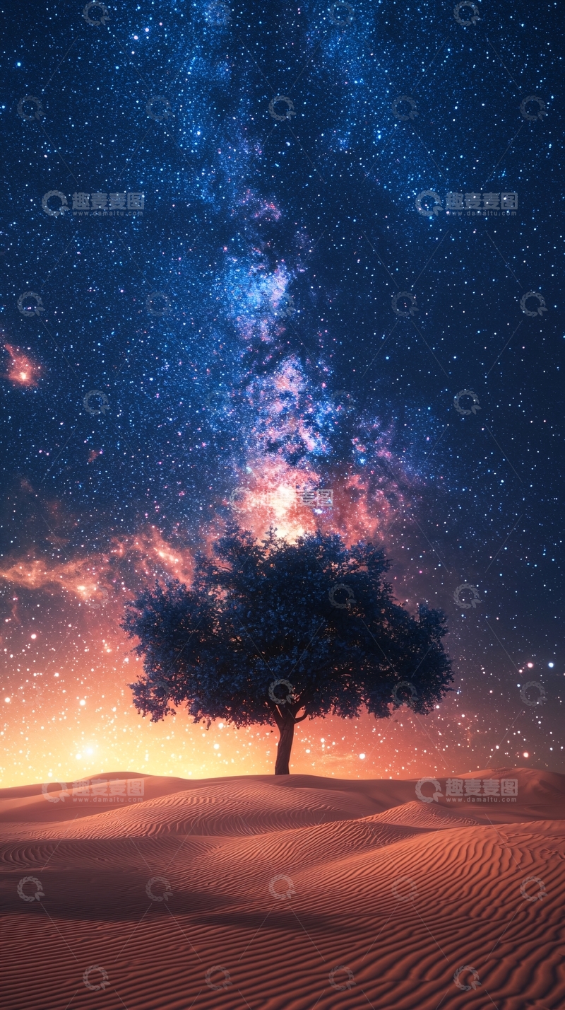 高清大图下载【趣麦麦图】星空下的沙漠孤树