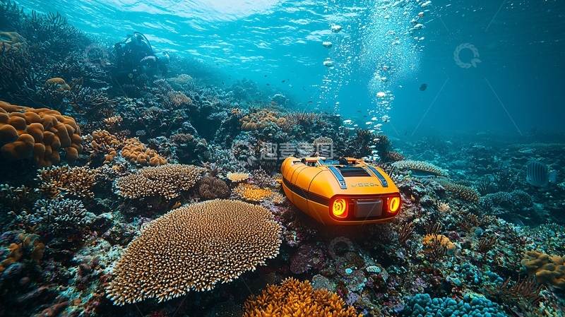 高清大图下载【趣麦麦图】水下机器人珊瑚礁探测