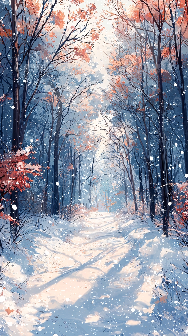 高清大图下载【趣麦麦图】冬日森林雪景小路