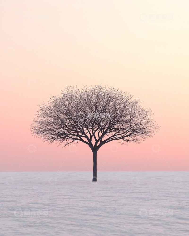 高清大图下载【趣麦麦图】冬日雪地孤树