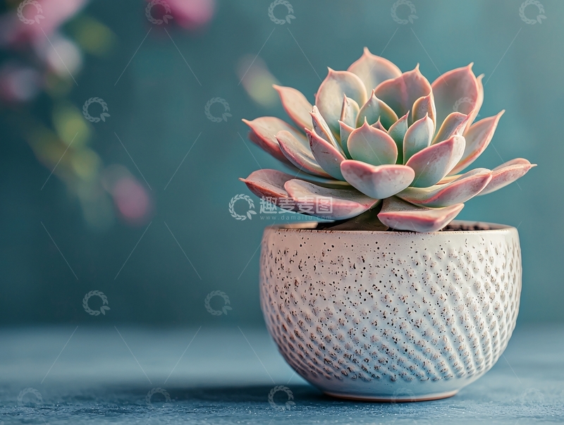 高清大图下载【趣麦麦图】淡粉色多肉植物盆栽