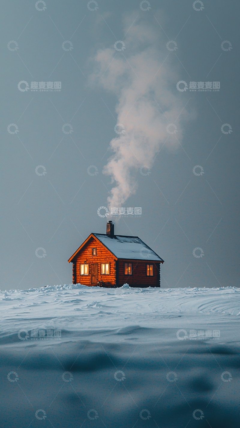 高清大图下载【趣麦麦图】极简冬季木屋雪景