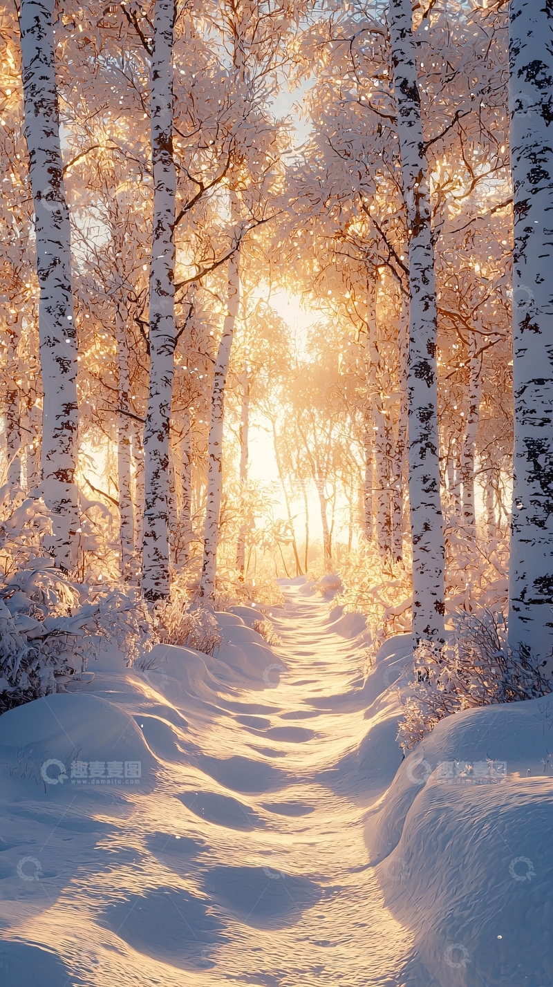 高清大图下载【趣麦麦图】冬日森林小路