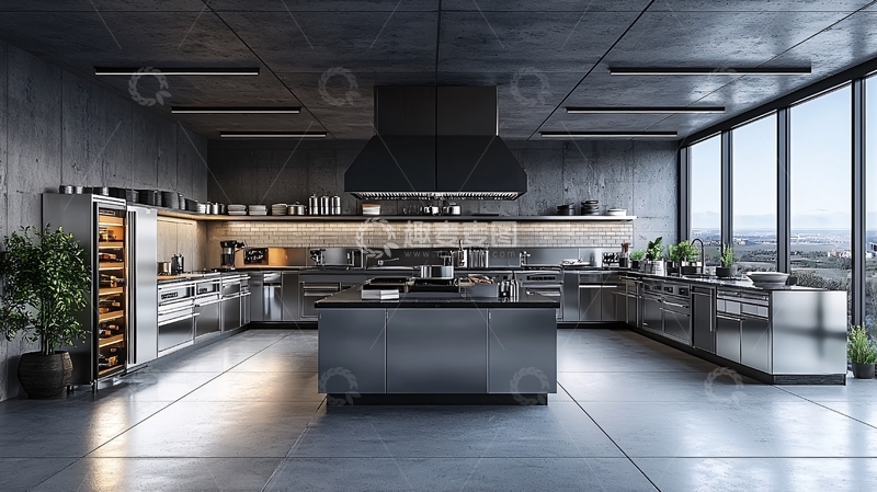 高清大图下载【趣麦麦图】现代化工业风金属质感厨房