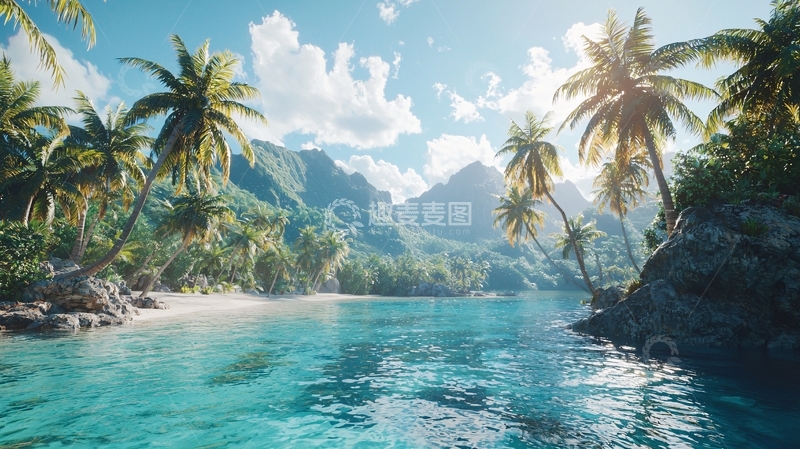 高清大图下载【趣麦麦图】热带海滩椰树风光