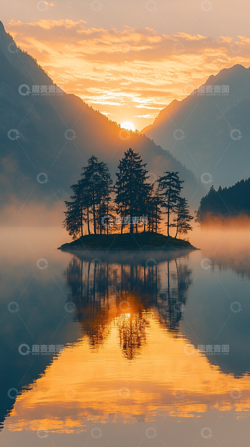 高清大图下载【趣麦麦图】湖心岛上的树