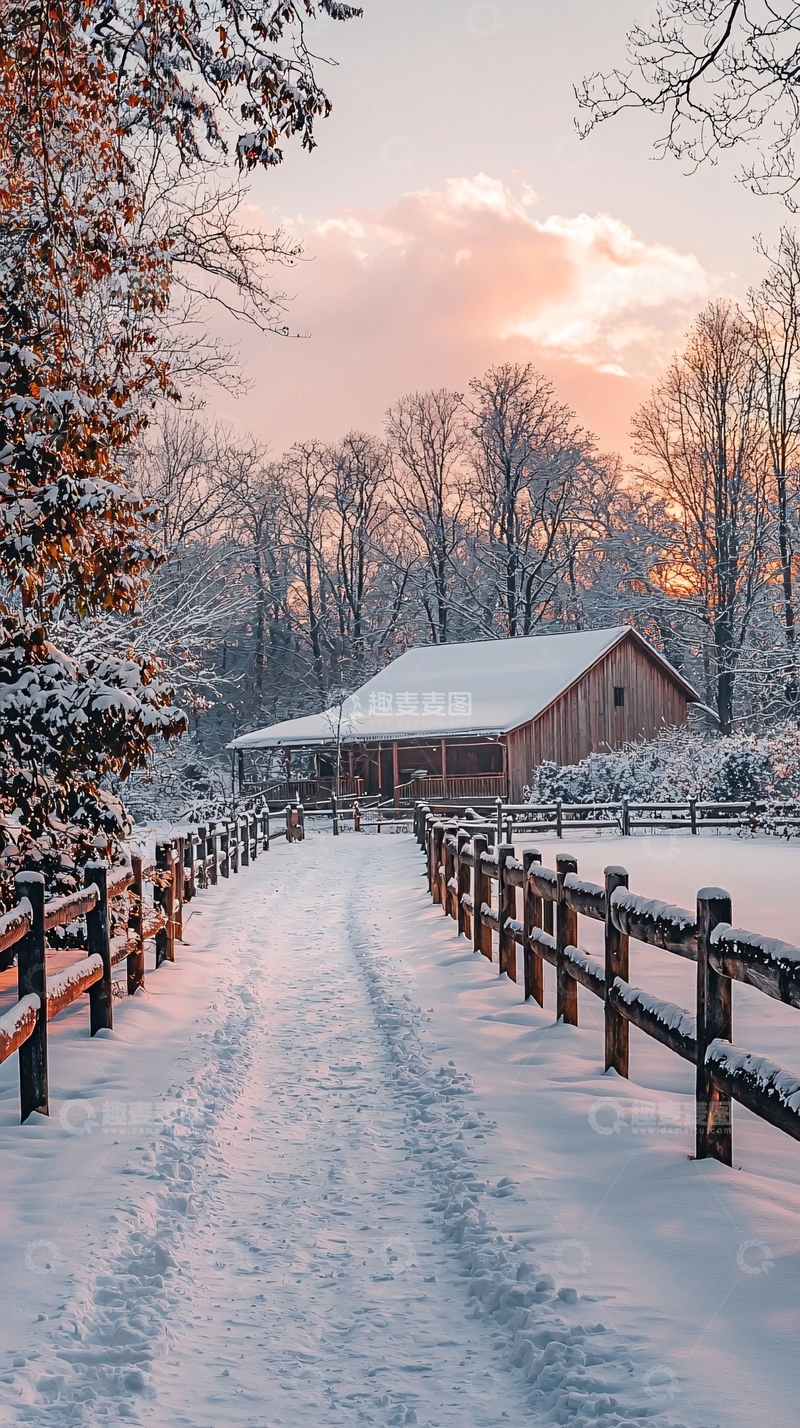 高清大图下载【趣麦麦图】雪后小屋