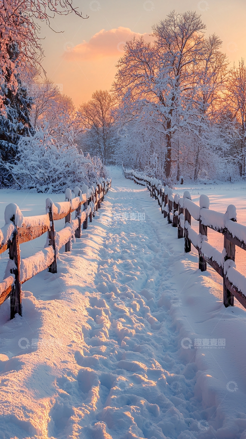 高清大图下载【趣麦麦图】冬季雪景中的小路