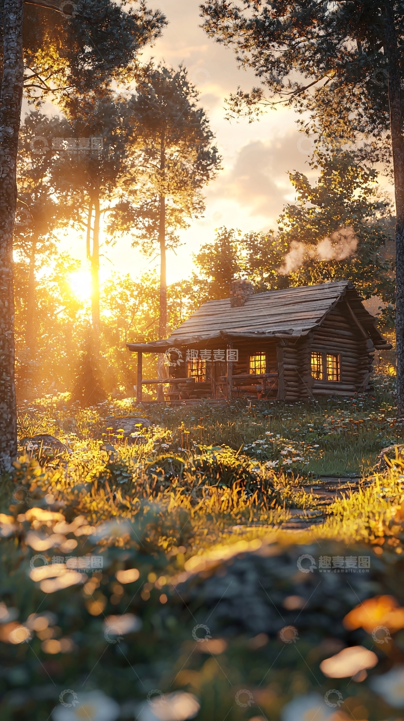 高清大图下载【趣麦麦图】林间小屋的阳光午后