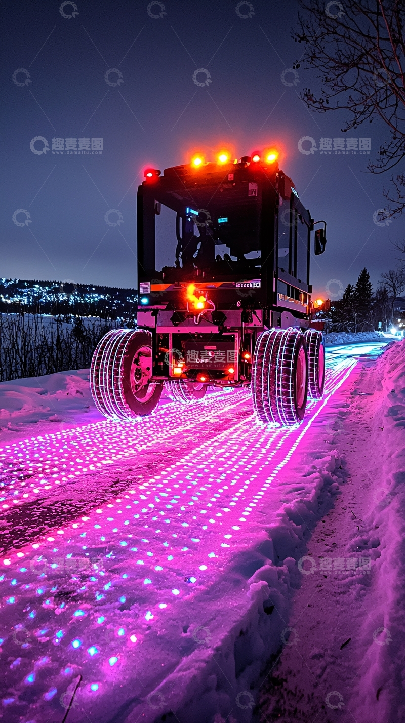 高清大图下载【趣麦麦图】夜间雪地越野车灯光秀