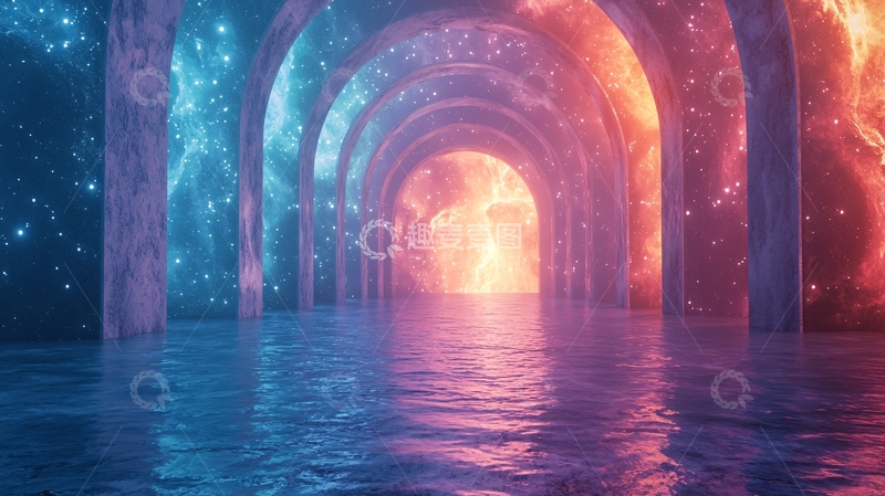 高清大图下载【趣麦麦图】梦幻光影拱形通道