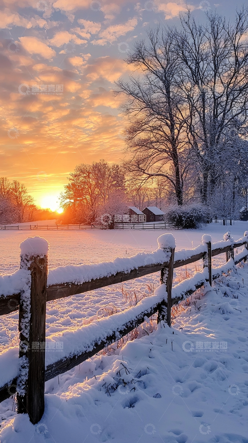 高清大图下载【趣麦麦图】雪后初霁的田园日出