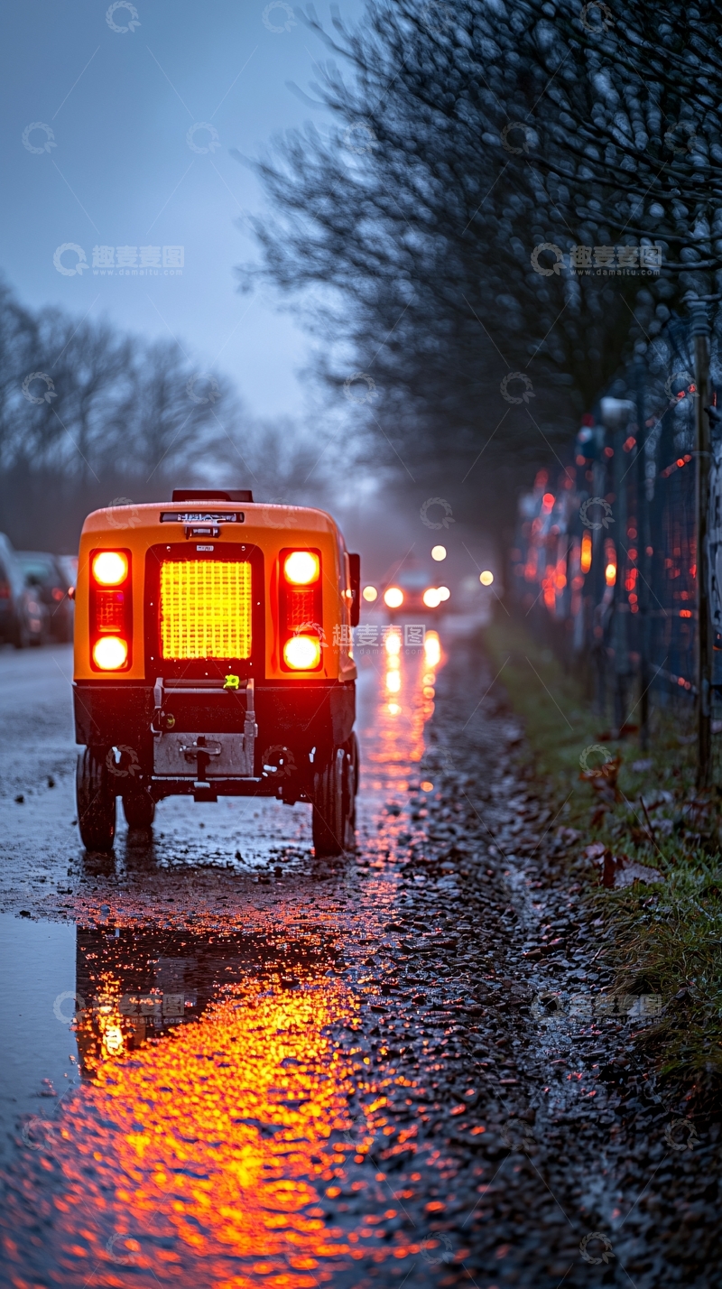 高清大图下载【趣麦麦图】橙色小车夜间行驶