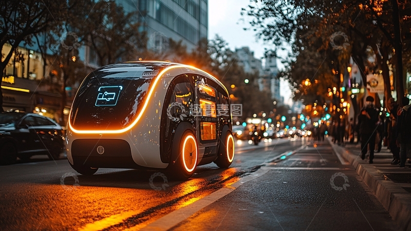 高清大图下载【趣麦麦图】城市夜景自动驾驶汽车