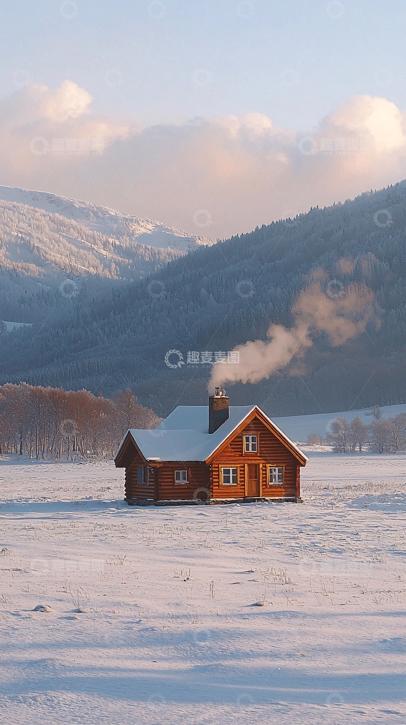 高清大图下载【趣麦麦图】雪山木屋