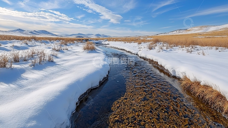 高清大图下载【趣麦麦图】冬日河流雪景