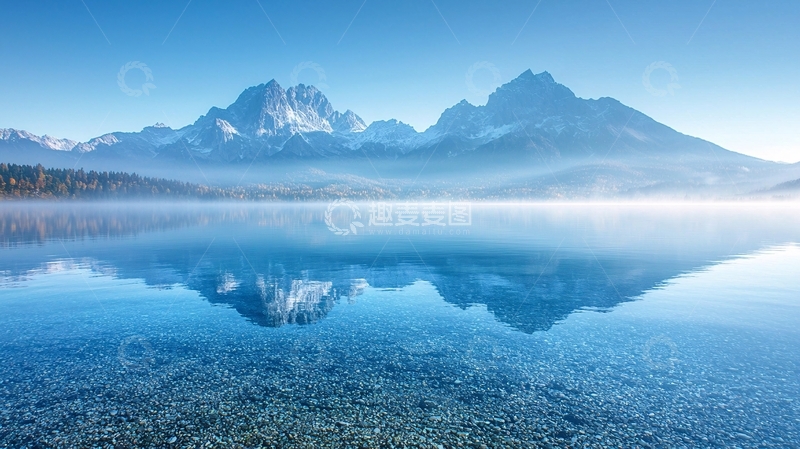 高清大图下载【趣麦麦图】雪山湖泊倒影