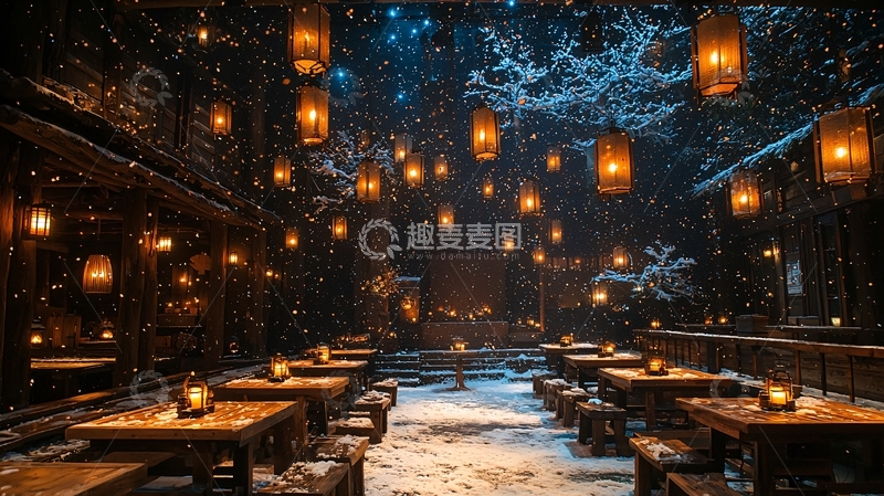 高清大图下载【趣麦麦图】雪夜古镇