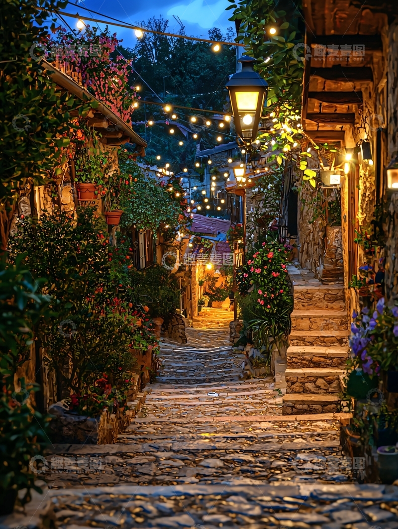 高清大图下载【趣麦麦图】夜晚石阶小路