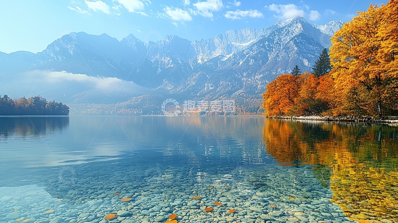 高清大图下载【趣麦麦图】秋日湖泊山景倒影