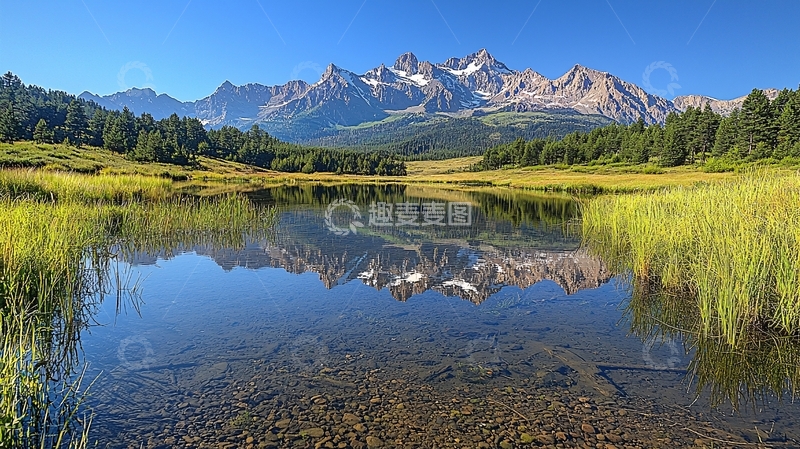 高清大图下载【趣麦麦图】山峰倒影平静湖泊