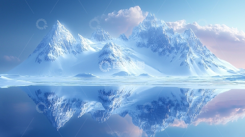 高清大图下载【趣麦麦图】冰雪山峰倒影湖面