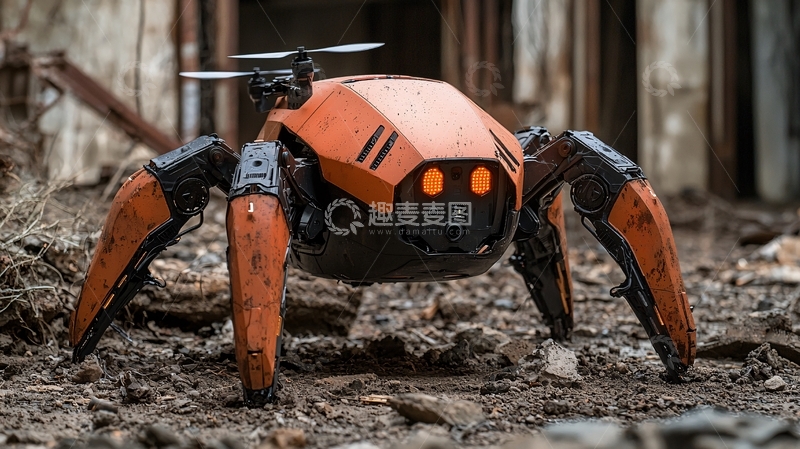 高清大图下载【趣麦麦图】橙色蜘蛛机器人