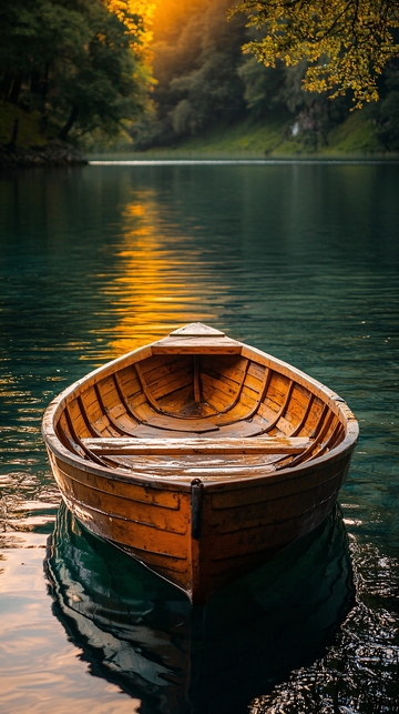 平静湖面上的小木船