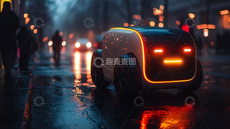 高清大图下载【趣麦麦图】夜晚都市自动驾驶汽车