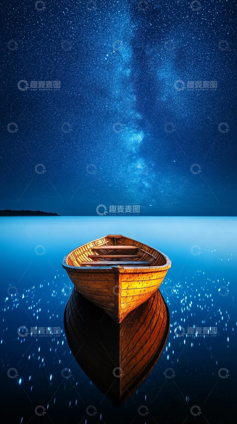 高清大图下载【趣麦麦图】星空下的小船