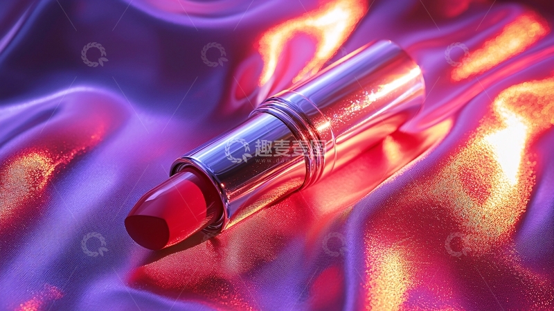 高清大图下载【趣麦麦图】红色口红在丝绸背景上