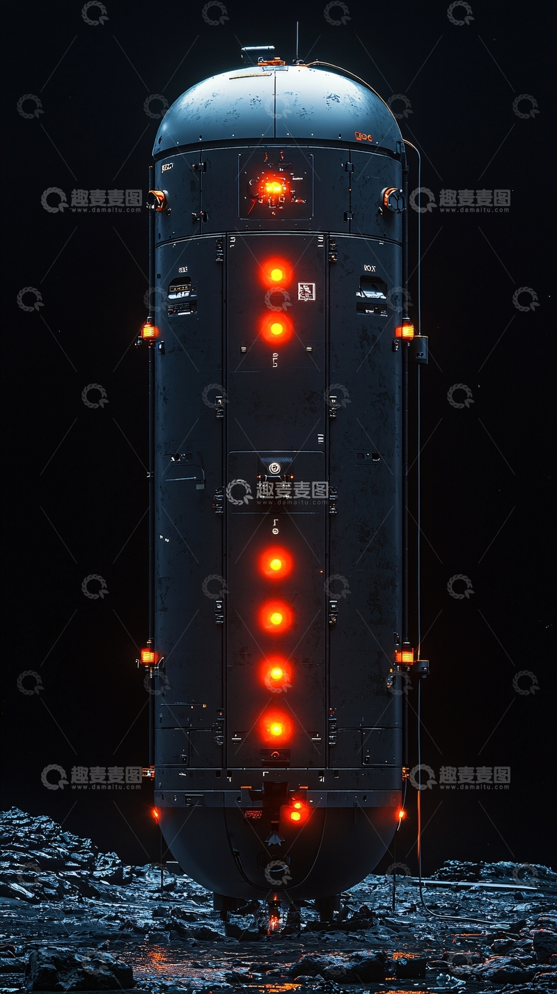 高清大图下载【趣麦麦图】黑暗背景下的科幻金属容器